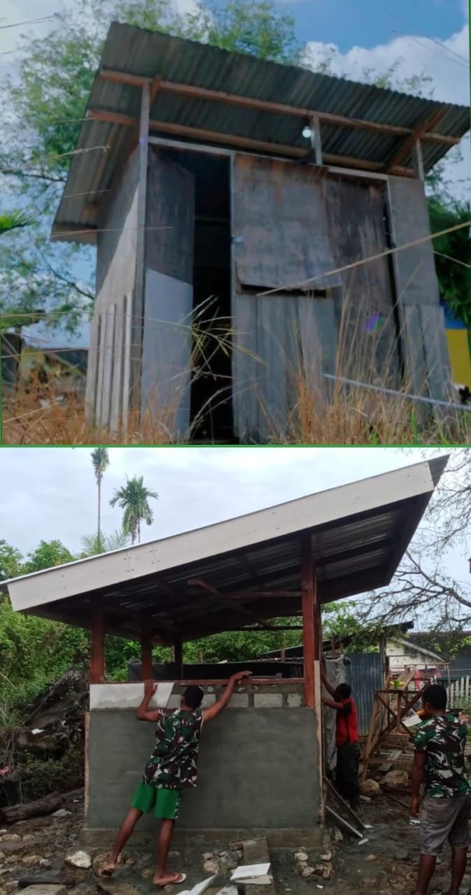 Rehabilitasi WC Rumah Pastori, Satgas TMMD ke-125 Kodim 1705/Nabire Genjot Pembangunan Fasilitas Pendukung Ibadah