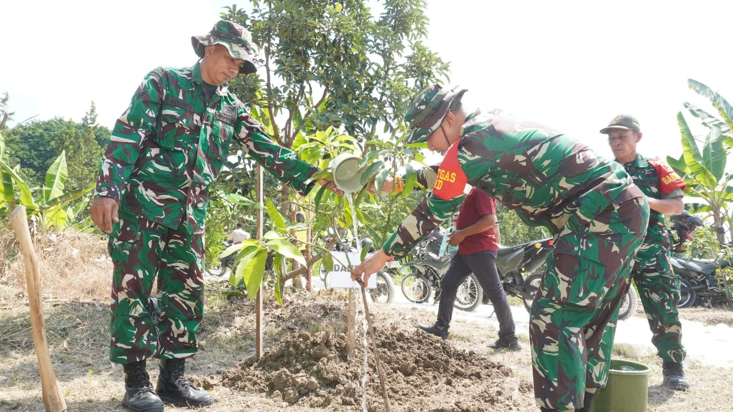 Hijaukan Lingkungan dan Dongkrak Ekonomi, Bupati dan Dansatgas TMMD 129 Tanam Pohon Buah di Area Lapangan Voli